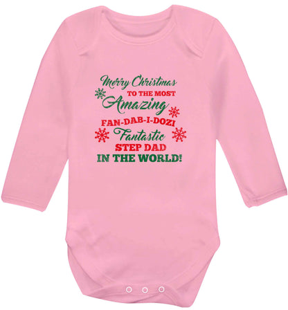 Merry Christmas to the most amazing fan-dab-i-dozi fantasic Step Dad in the world baby vest long sleeved pale pink 6-12 months