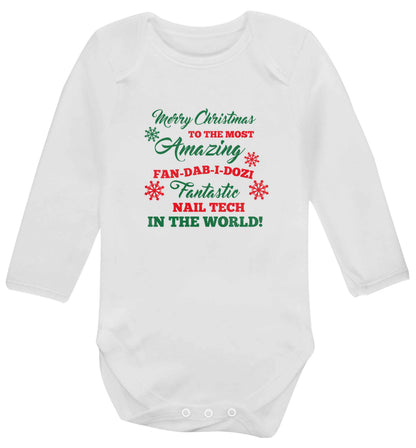 Merry Christmas to the most amazing fan-dab-i-dozi fantasic nail technician in the world baby vest long sleeved white 6-12 months