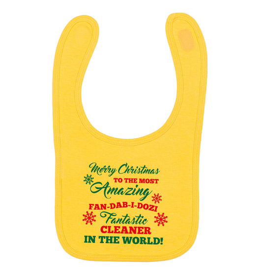 Merry Christmas to the most amazing fan-dab-i-dozi fantasic cleaner in the world yellow baby bib