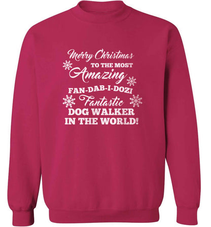 Merry Christmas to the most amazing fan-dab-i-dozi fantasic dog walker in the world adult's unisex pink sweater 2XL