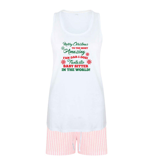Merry Christmas to the most amazing fan-dab-i-dozi fantasic baby sitter in the world size XL women's pyjama shorts set in pink 