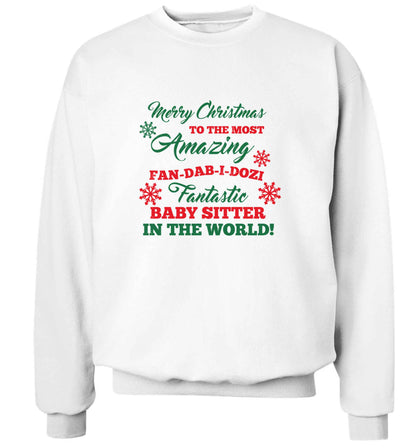 Merry Christmas to the most amazing fan-dab-i-dozi fantasic baby sitter in the world adult's unisex white sweater 2XL