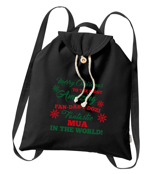 Merry Christmas to the most amazing fan-dab-i-dozi fantasic MUA in the world organic cotton backpack tote with wooden buttons in black