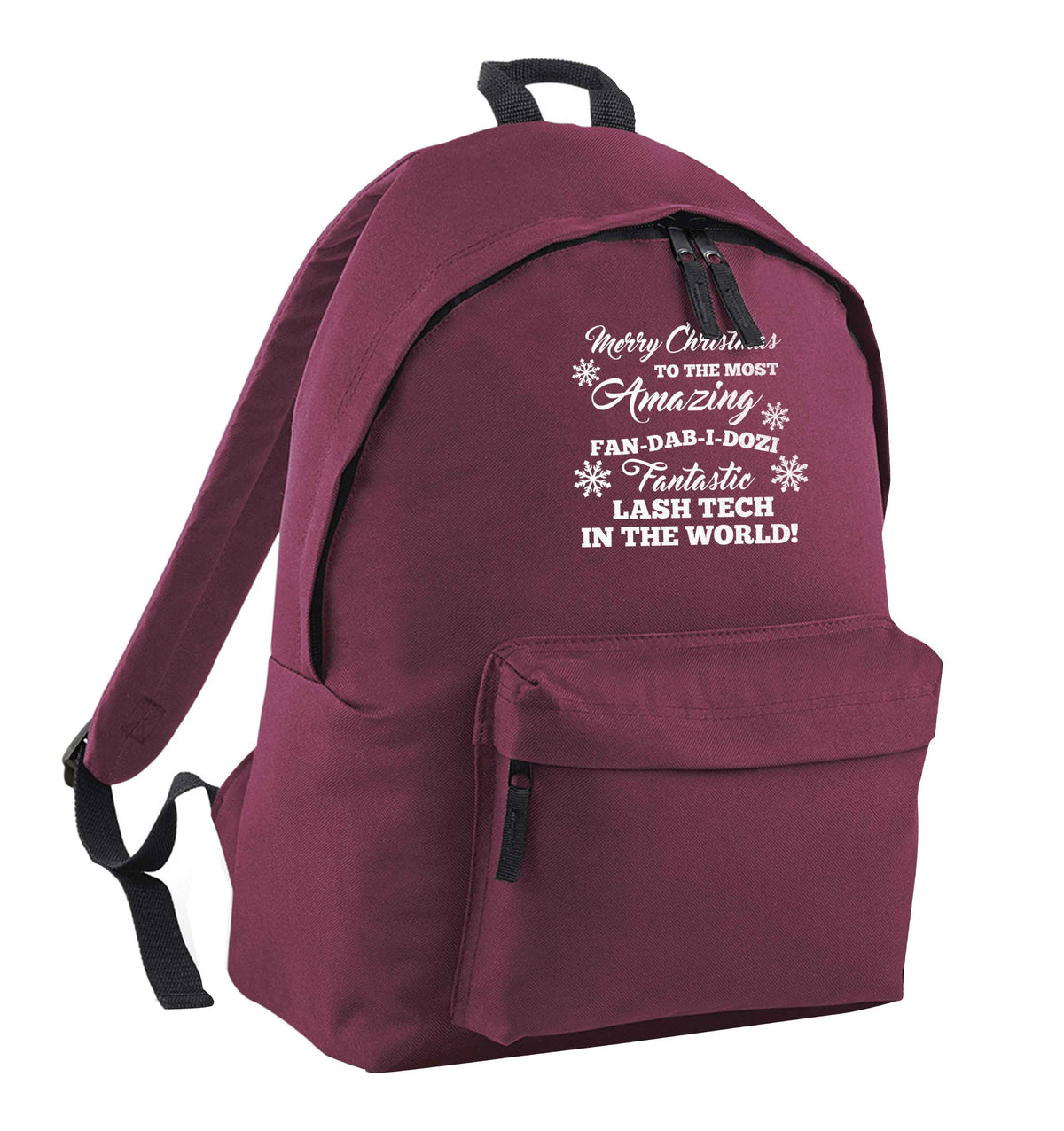 Merry Christmas to the most amazing fan-dab-i-dozi fantasic lash tech in the world maroon adults backpack