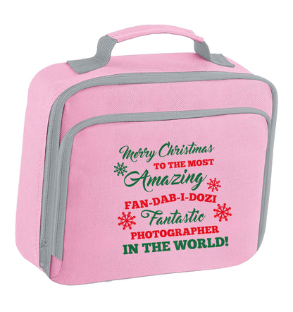 Merry Christmas to the most amazing fan-dab-i-dozi fantasic photographer in the world insulated pink lunch bag cooler