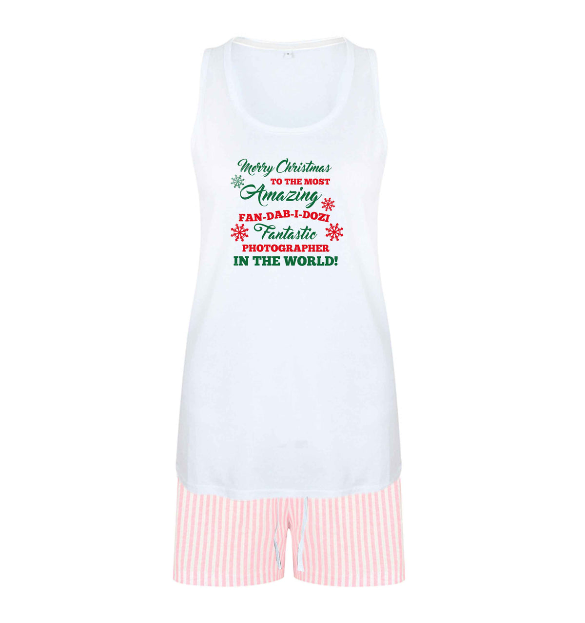 Merry Christmas to the most amazing fan-dab-i-dozi fantasic photographer in the world size XL women's pyjama shorts set in pink 