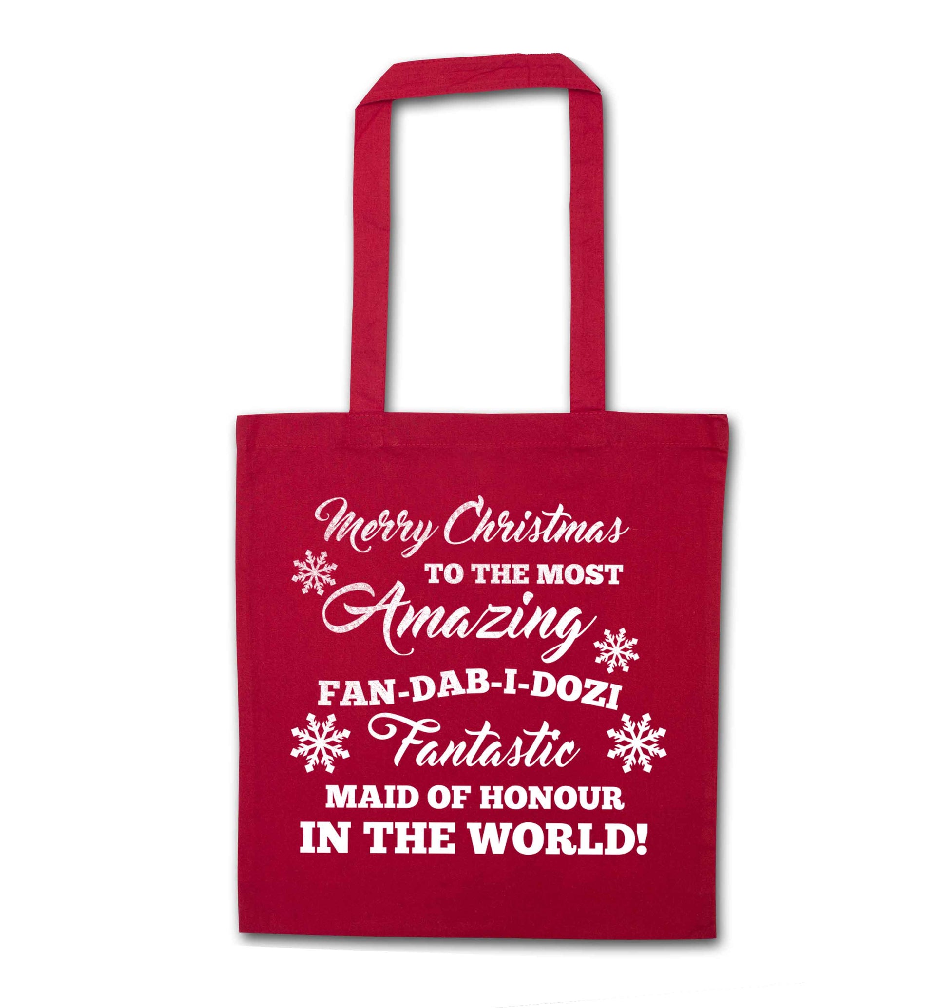 Merry Christmas to the most amazing maid of honour in the world! red tote bag