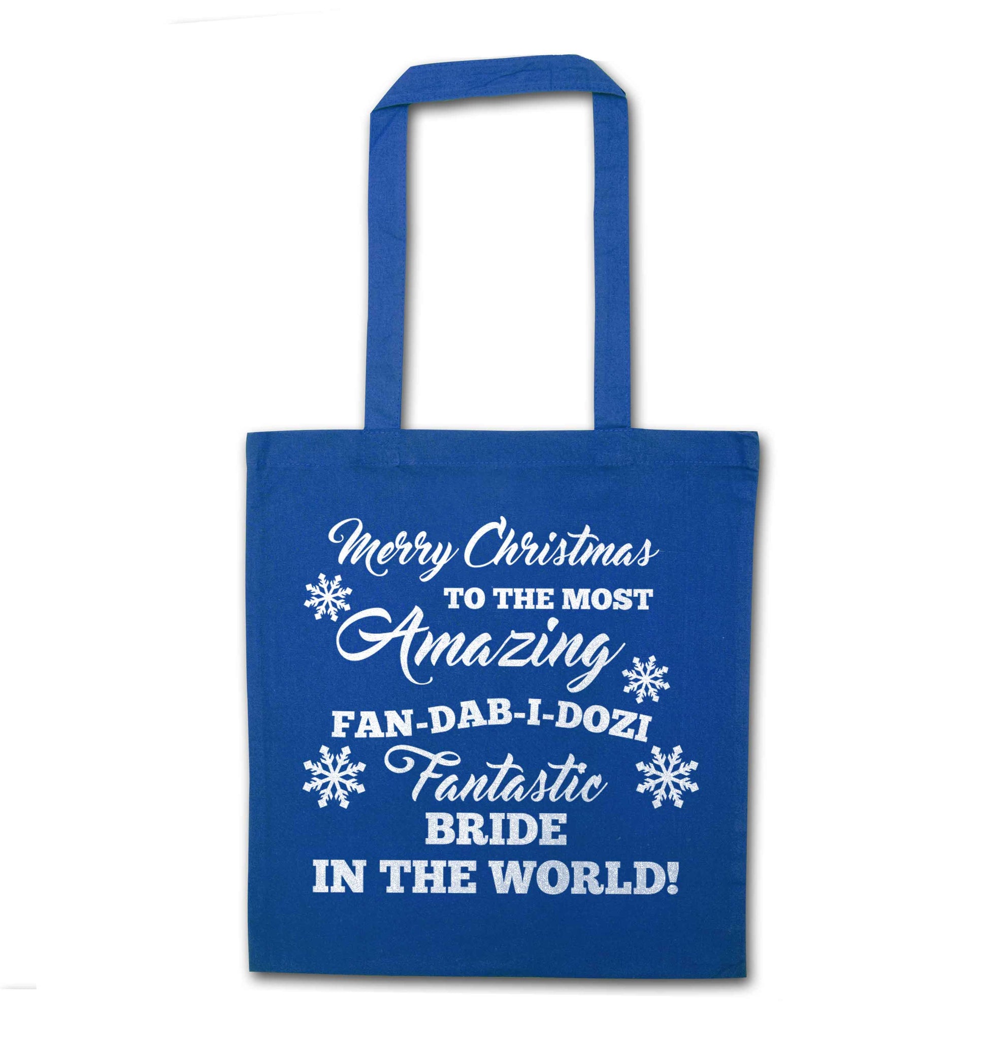 Merry Christmas to the most amazing bride in the world! blue tote bag