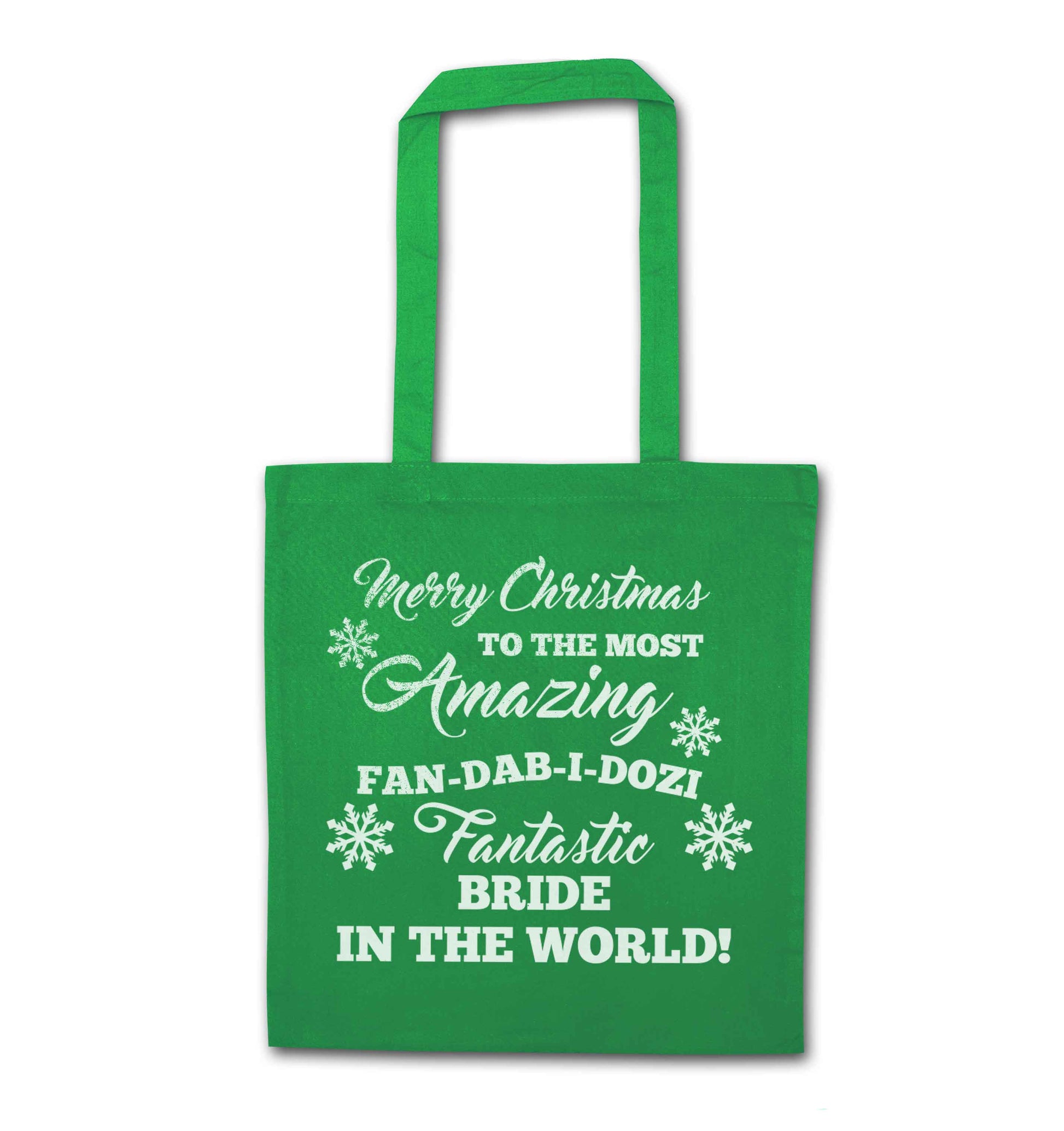 Merry Christmas to the most amazing bride in the world! green tote bag