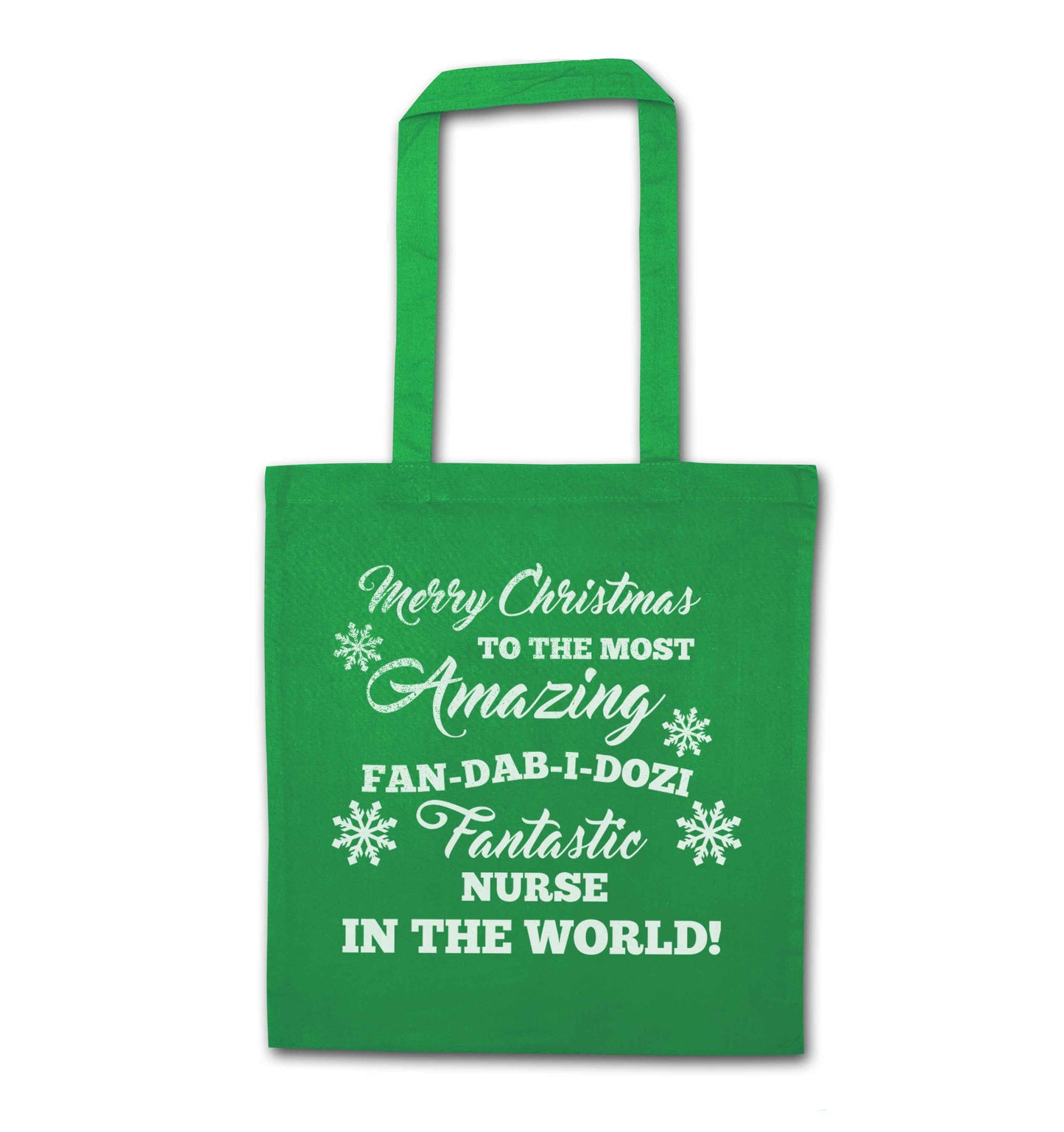 Merry Christmas to the most amazing nurse in the world! green tote bag
