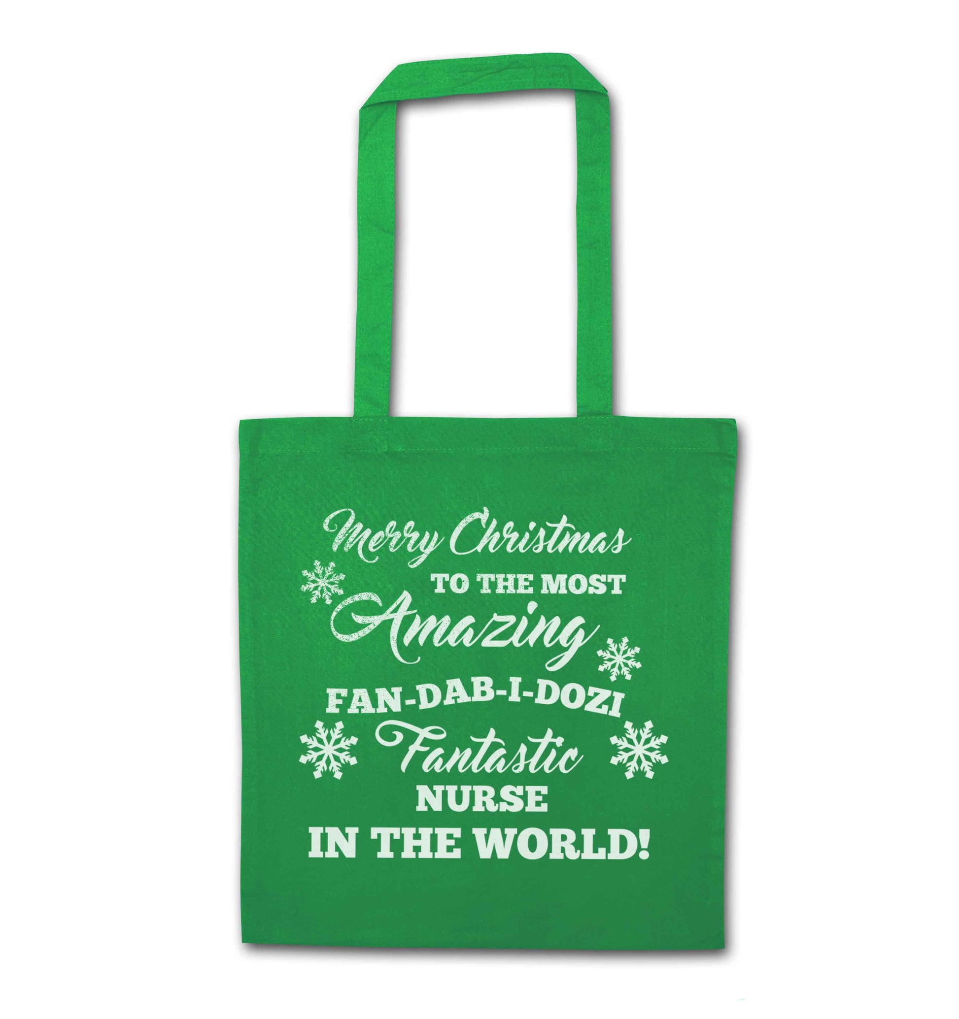 Merry Christmas to the most amazing nurse in the world! green tote bag
