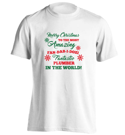 Merry Christmas to the most amazing plumber in the world! adults unisex white Tshirt 2XL