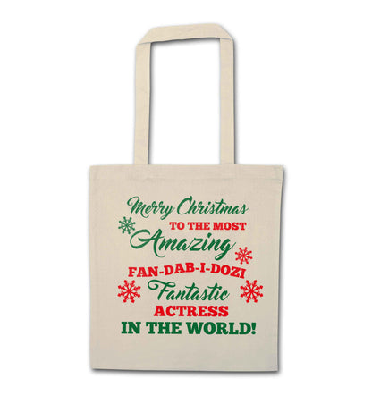 Merry Christmas to the most amazing actress in the world! natural tote bag