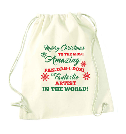 Merry Christmas to the most amazing artist in the world! natural drawstring bag