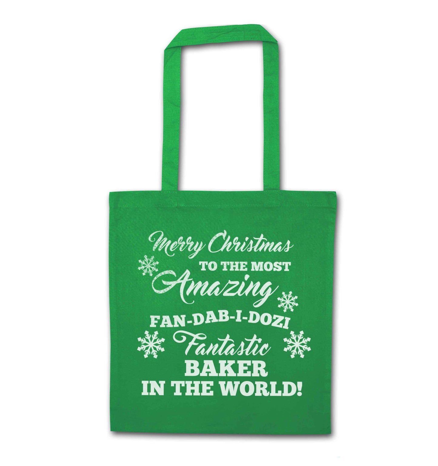Merry Christmas to the most amazing baker in the world! green tote bag