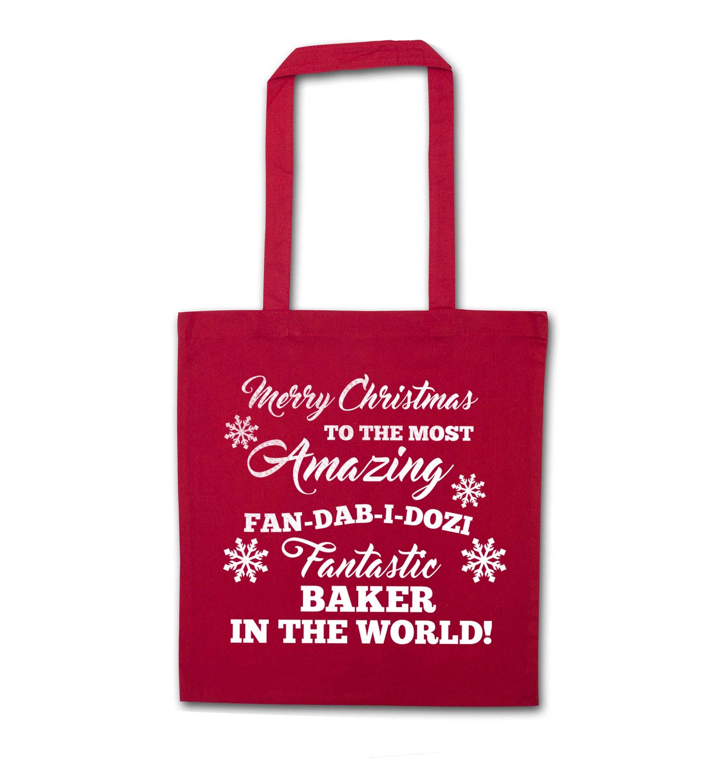 Merry Christmas to the most amazing baker in the world! red tote bag
