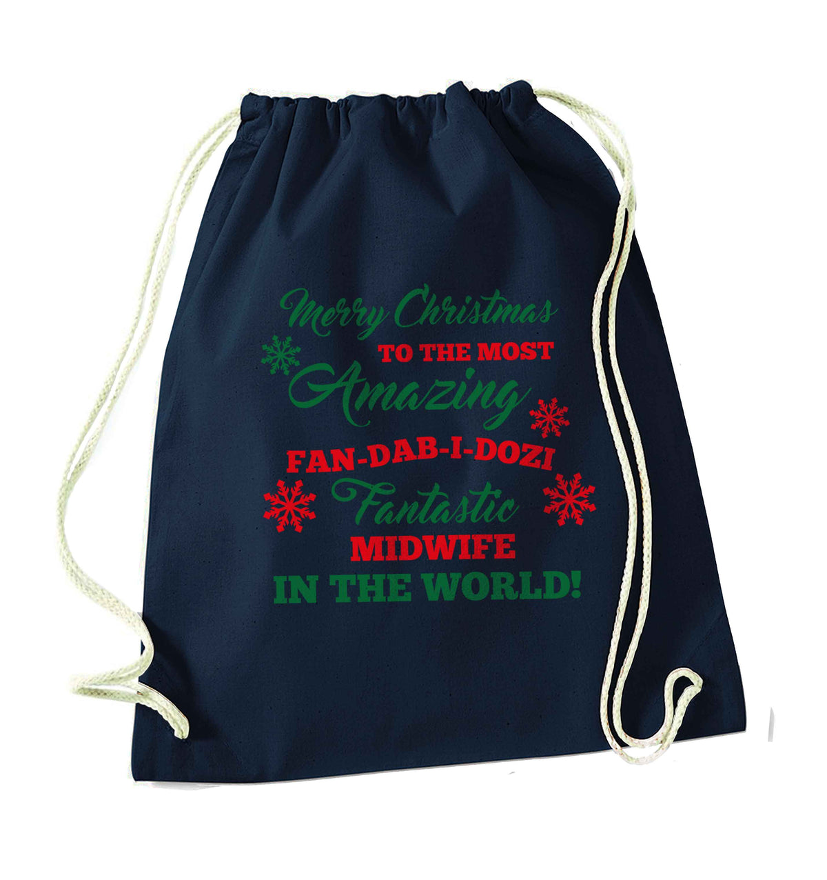 Merry Christmas to the most amazing midwife in the world! navy drawstring bag
