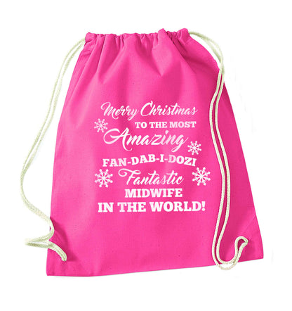 Merry Christmas to the most amazing midwife in the world! pink drawstring bag