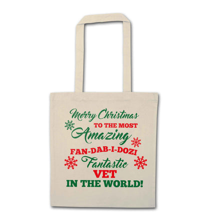 Merry Christmas to the most amazing vet in the world! natural tote bag