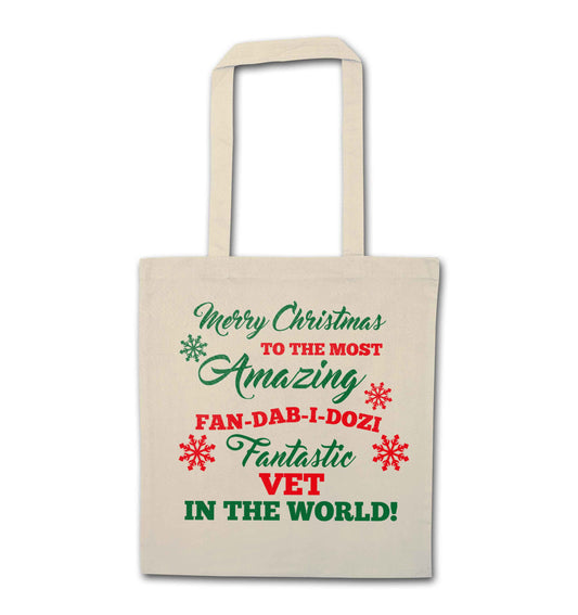 Merry Christmas to the most amazing vet in the world! natural tote bag