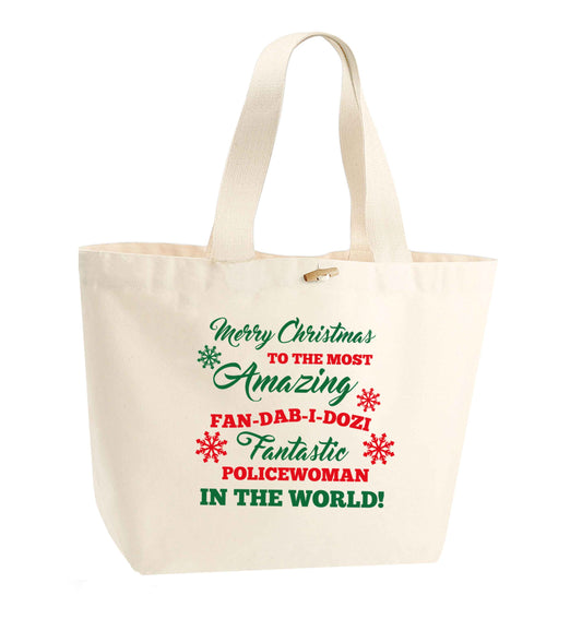 Merry Christmas to the most amazing policewoman in the world! organic cotton premium tote bag with wooden toggle in natural