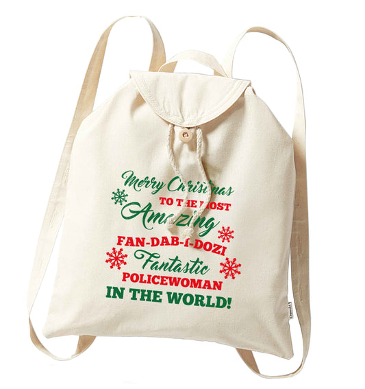 Merry Christmas to the most amazing policewoman in the world! organic cotton backpack tote with wooden buttons in natural