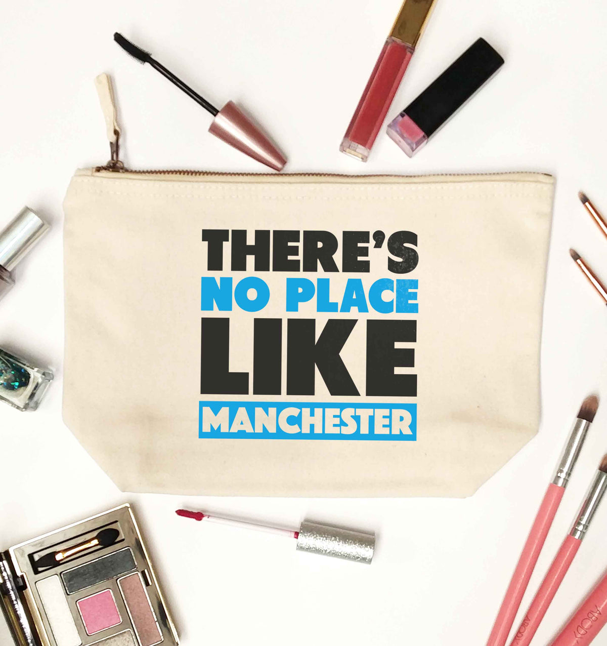 There's no place like Manchester natural makeup bag