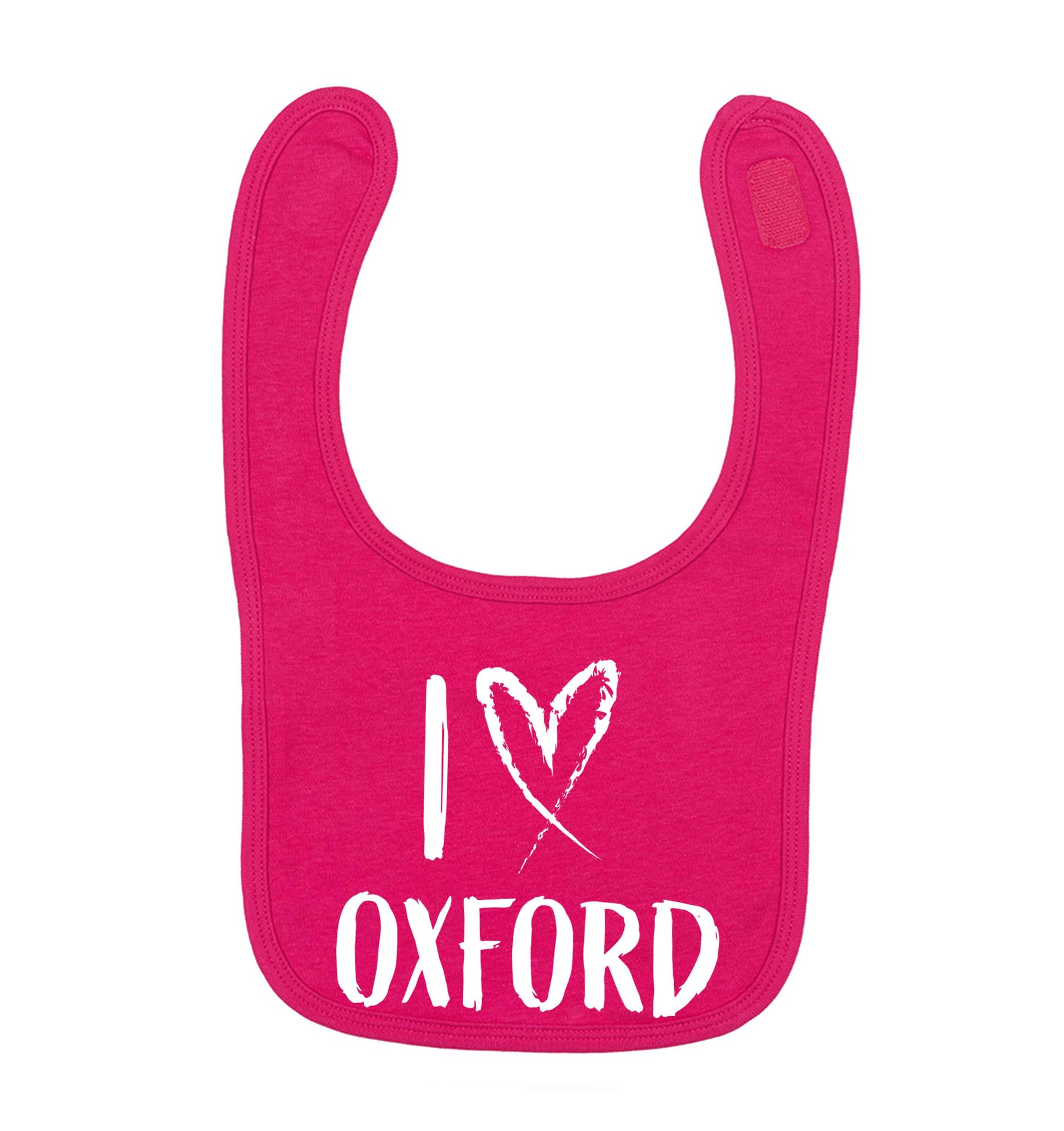 I love Oxford dark pink baby bib