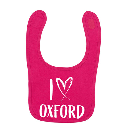 I love Oxford dark pink baby bib