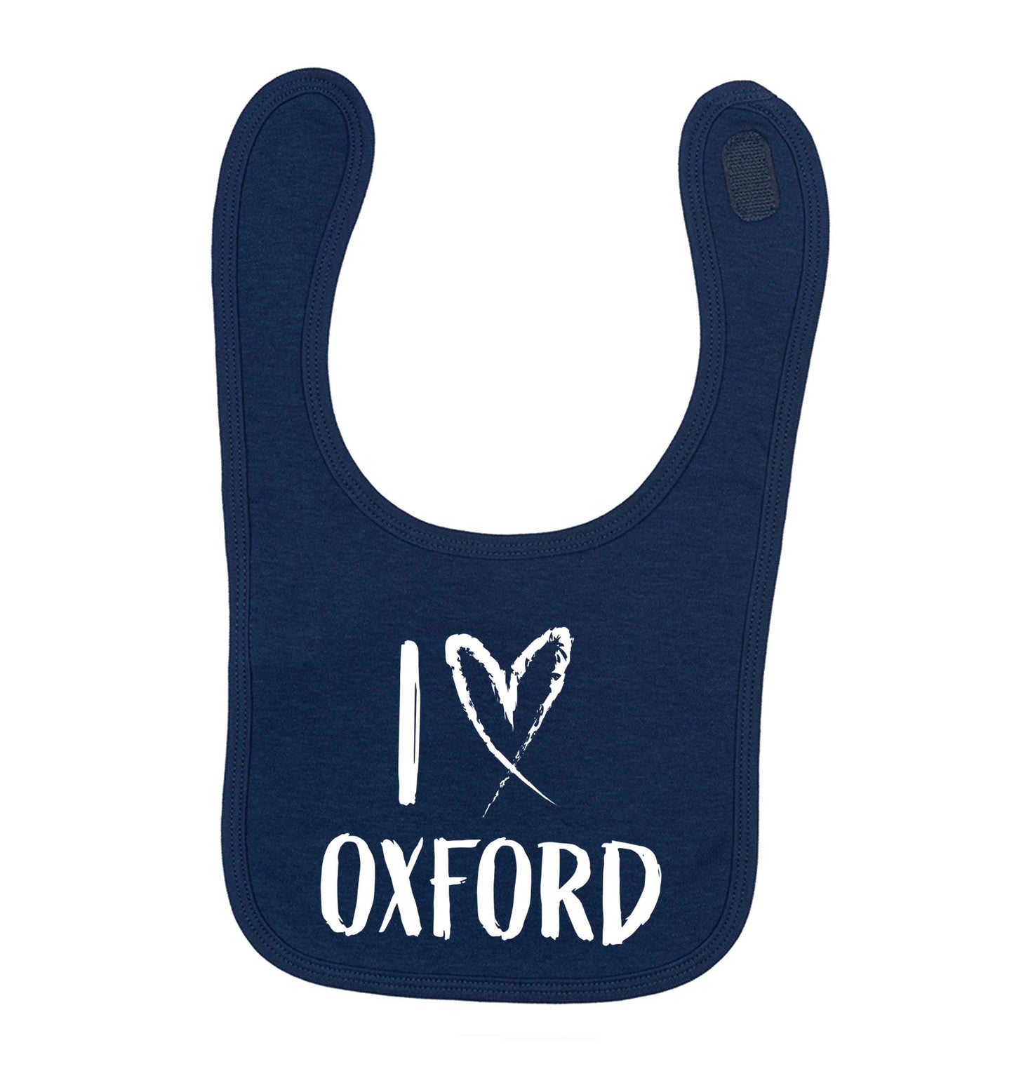 I love Oxford navy baby bib