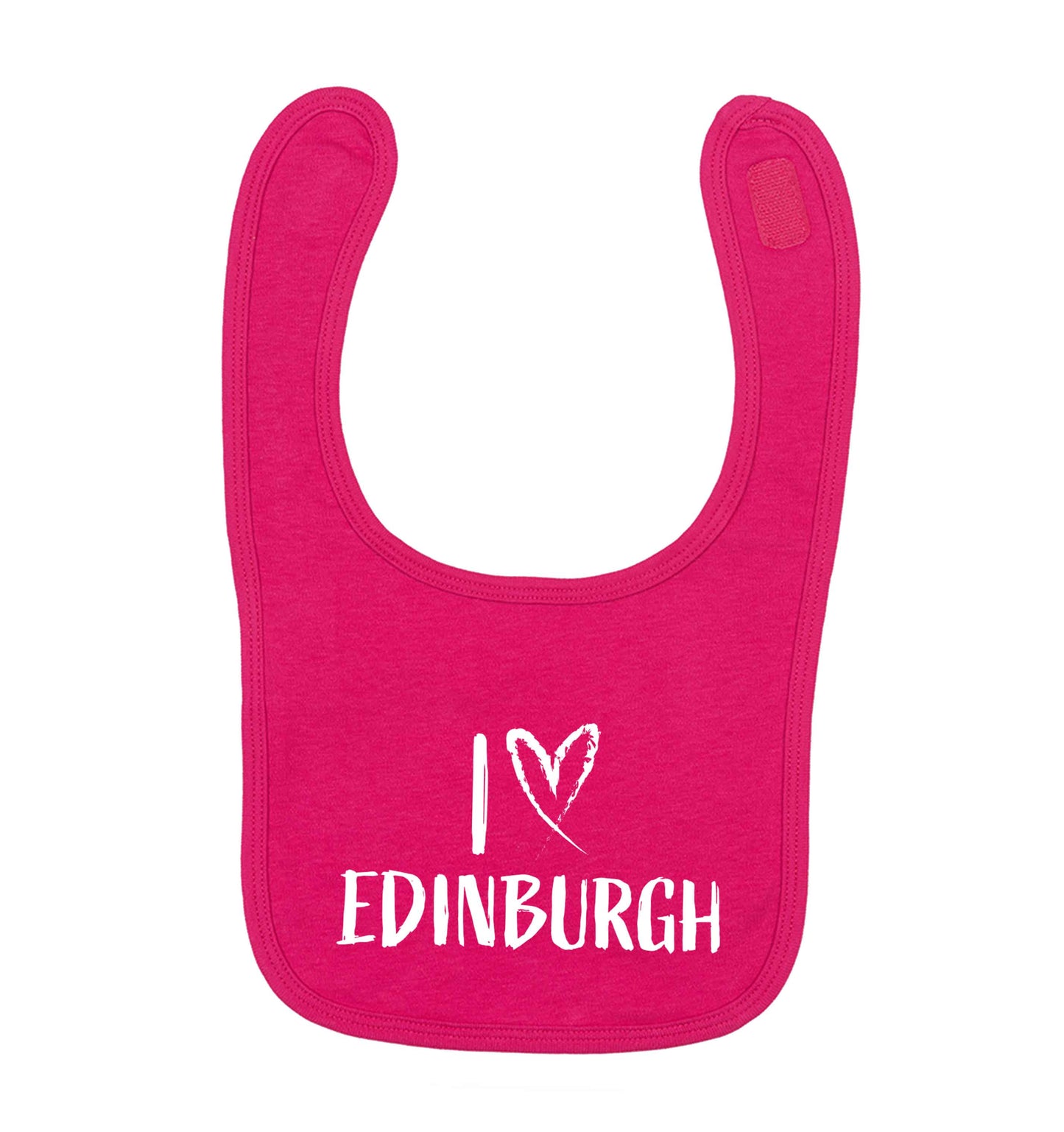 I love Edinburgh dark pink baby bib