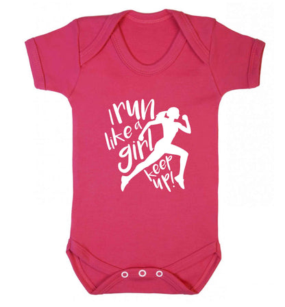 I run like a girl, keep up! baby vest dark pink 18-24 months