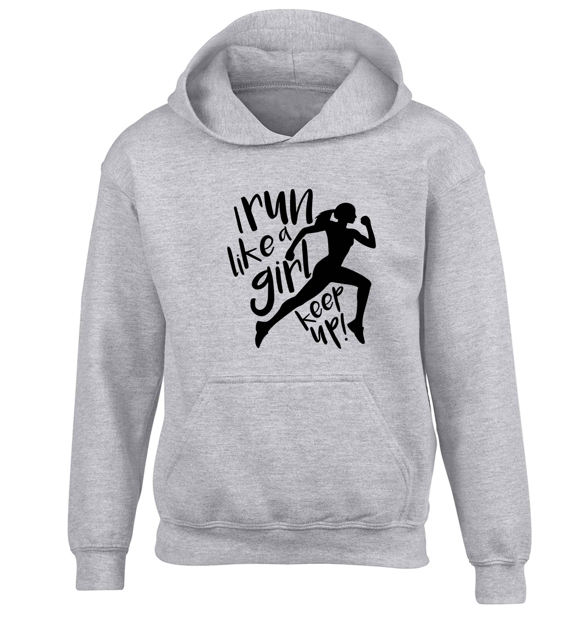 I run like a girl, keep up! children's grey hoodie 12-13 Years