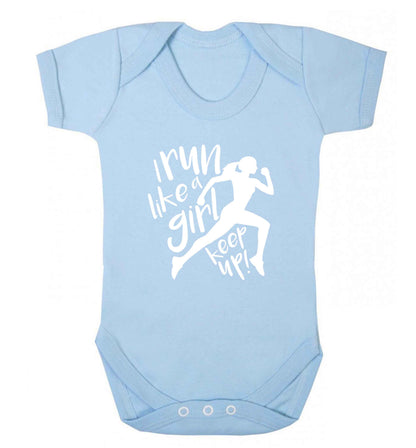 I run like a girl, keep up! baby vest pale blue 18-24 months