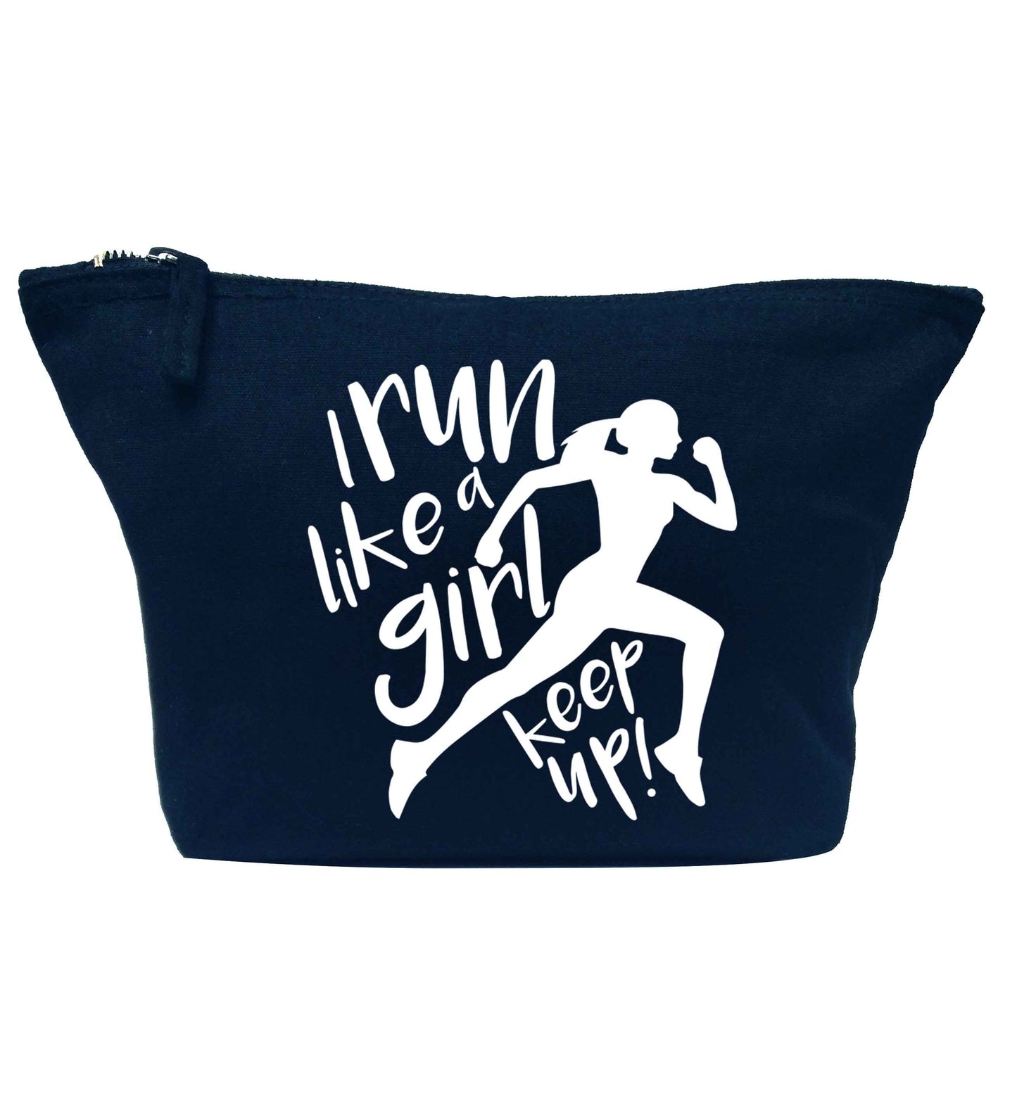 I run like a girl, keep up! navy makeup bag
