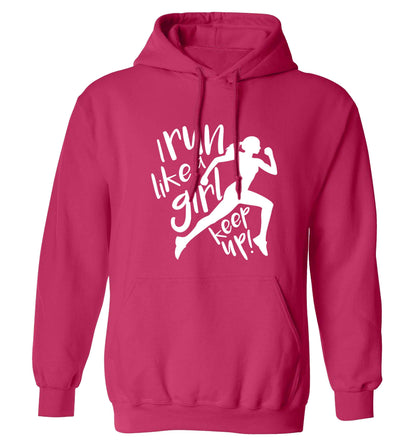 I run like a girl, keep up! adults unisex pink hoodie 2XL