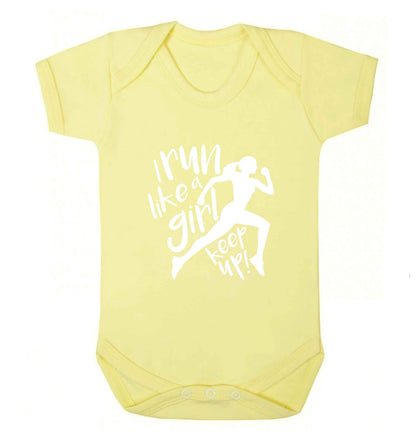 I run like a girl, keep up! baby vest pale yellow 18-24 months