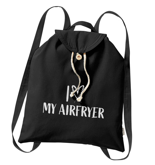 I love my airfryerorganic cotton backpack tote with wooden buttons in black