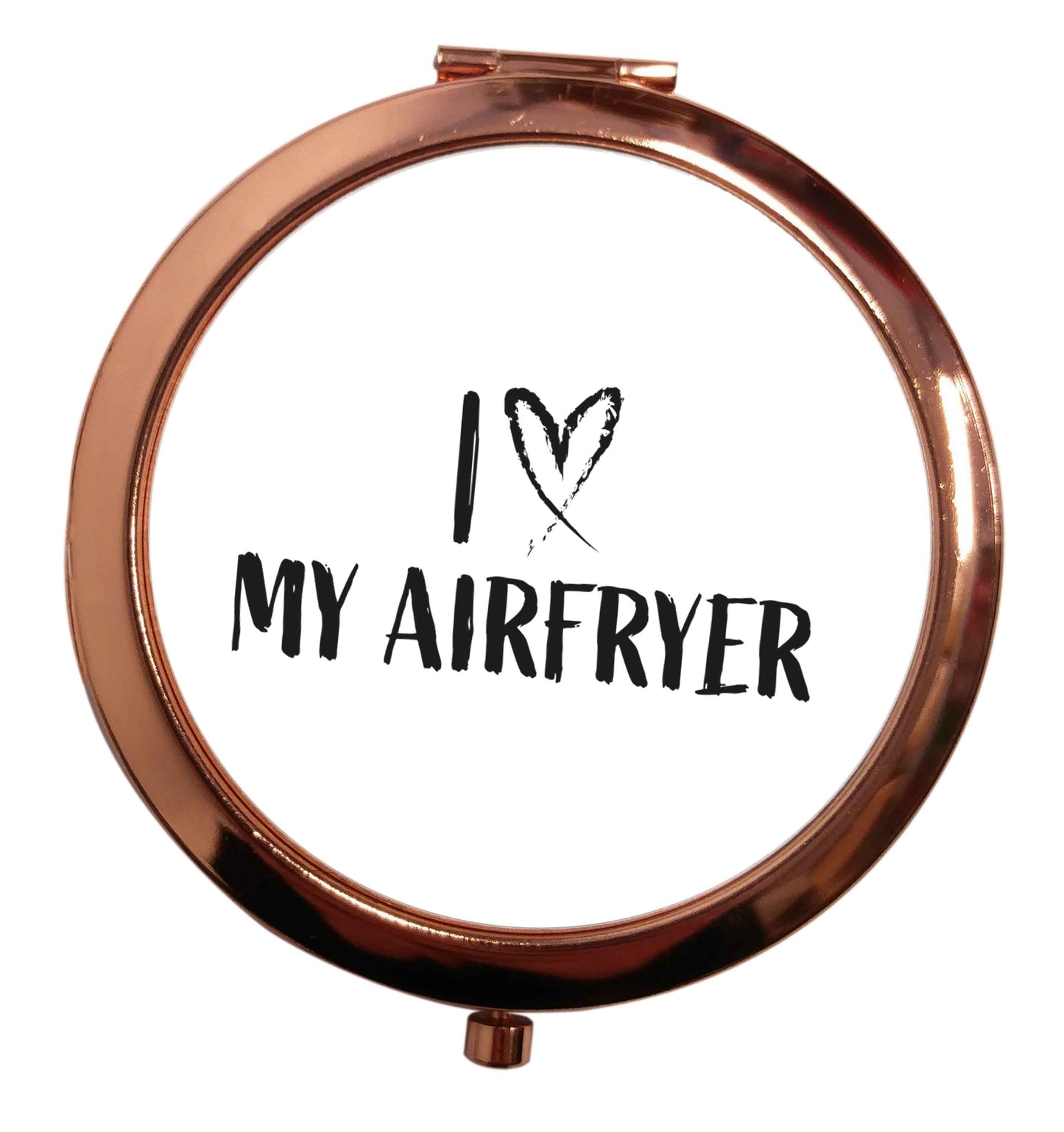 I love my airfryerrose gold circle pocket mirror