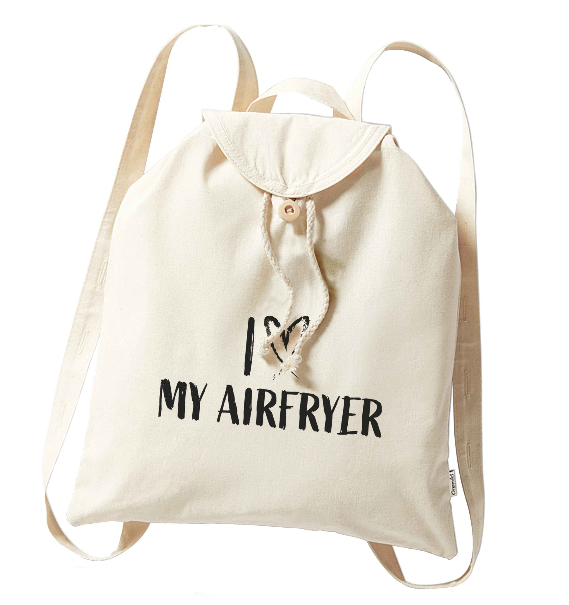 I love my airfryerorganic cotton backpack tote with wooden buttons in natural