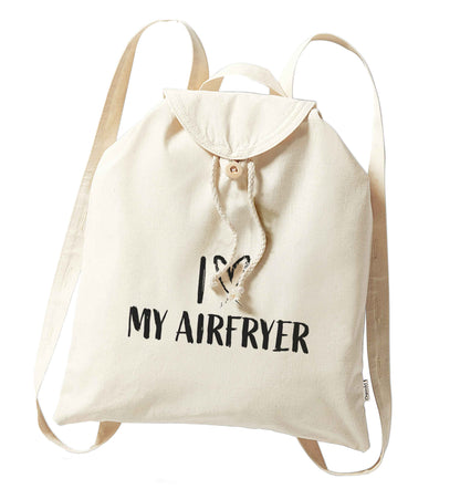 I love my airfryerorganic cotton backpack tote with wooden buttons in natural