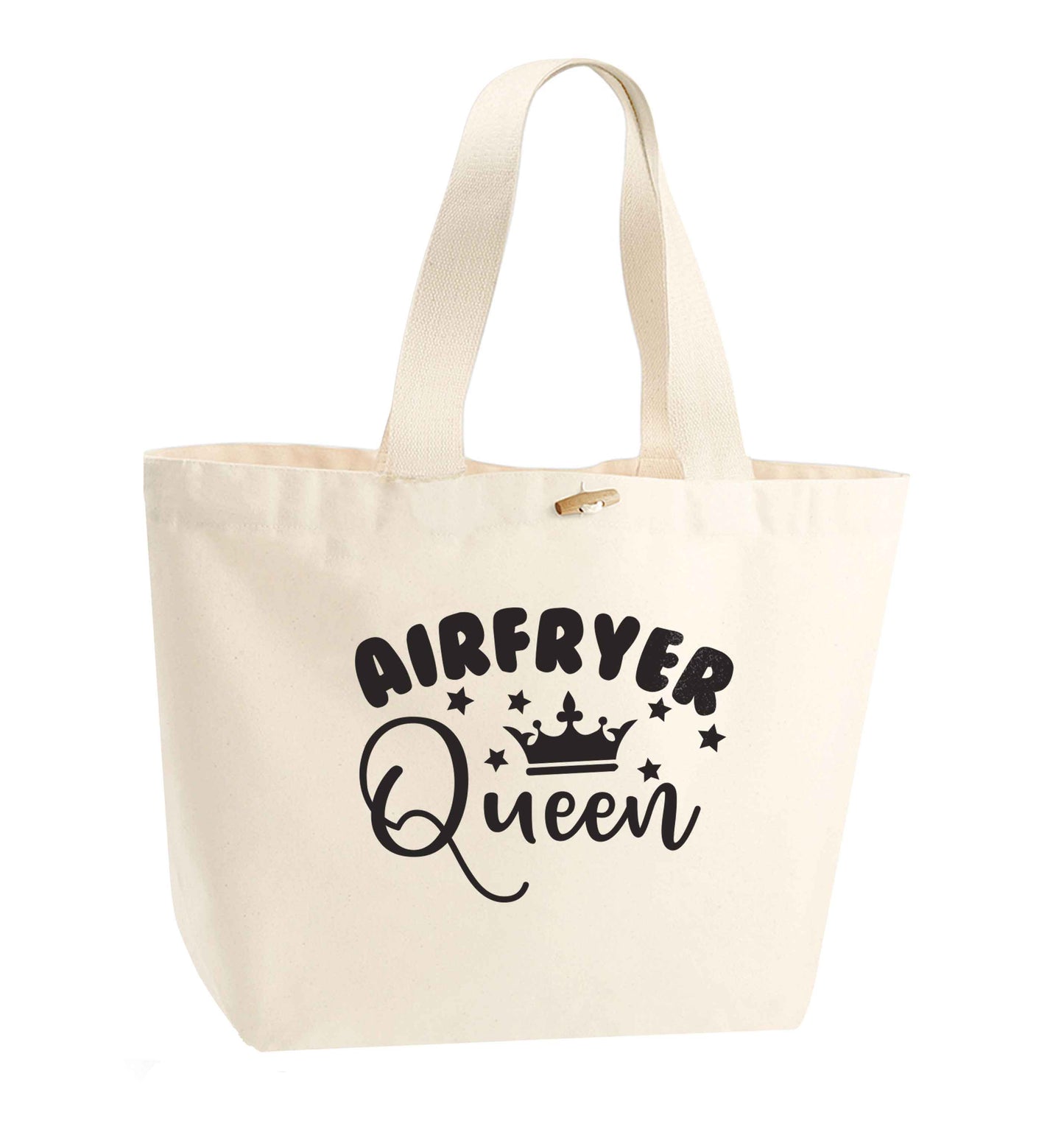 Airfryer queenorganic cotton premium tote bag with wooden toggle in natural