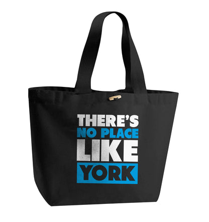 There's no place like york organic cotton premium tote bag with wooden toggle in black