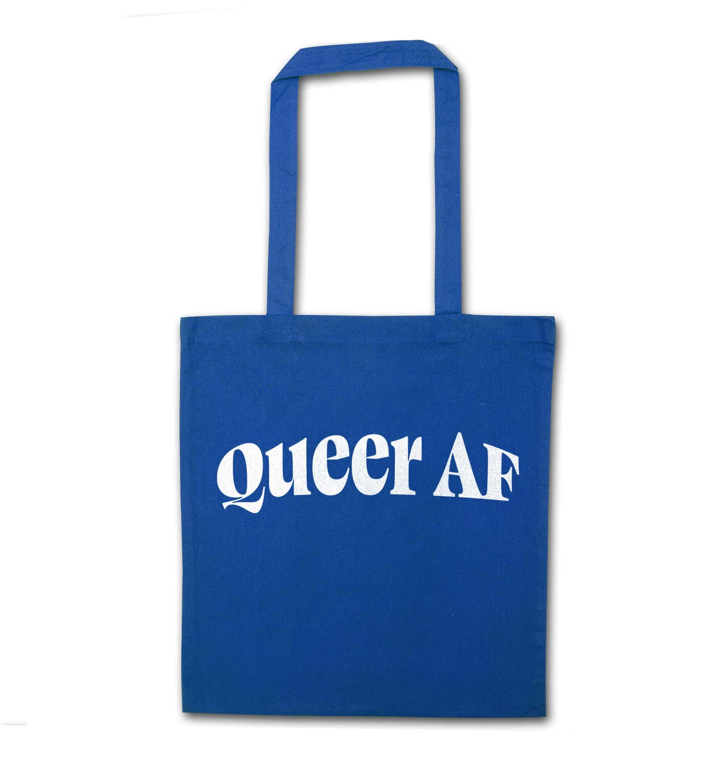 Queer AF blue tote bag