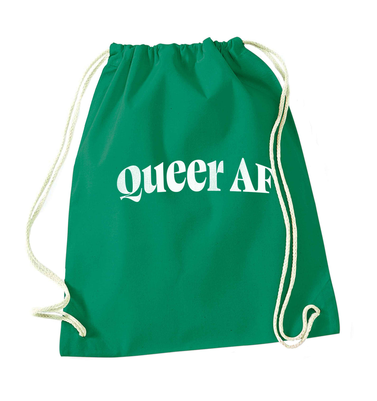 Queer AF green drawstring bag