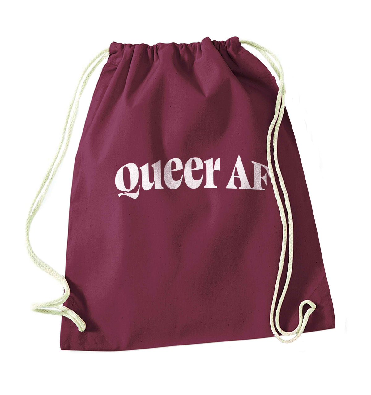 Queer AF maroon drawstring bag