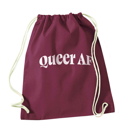 Queer AF maroon drawstring bag
