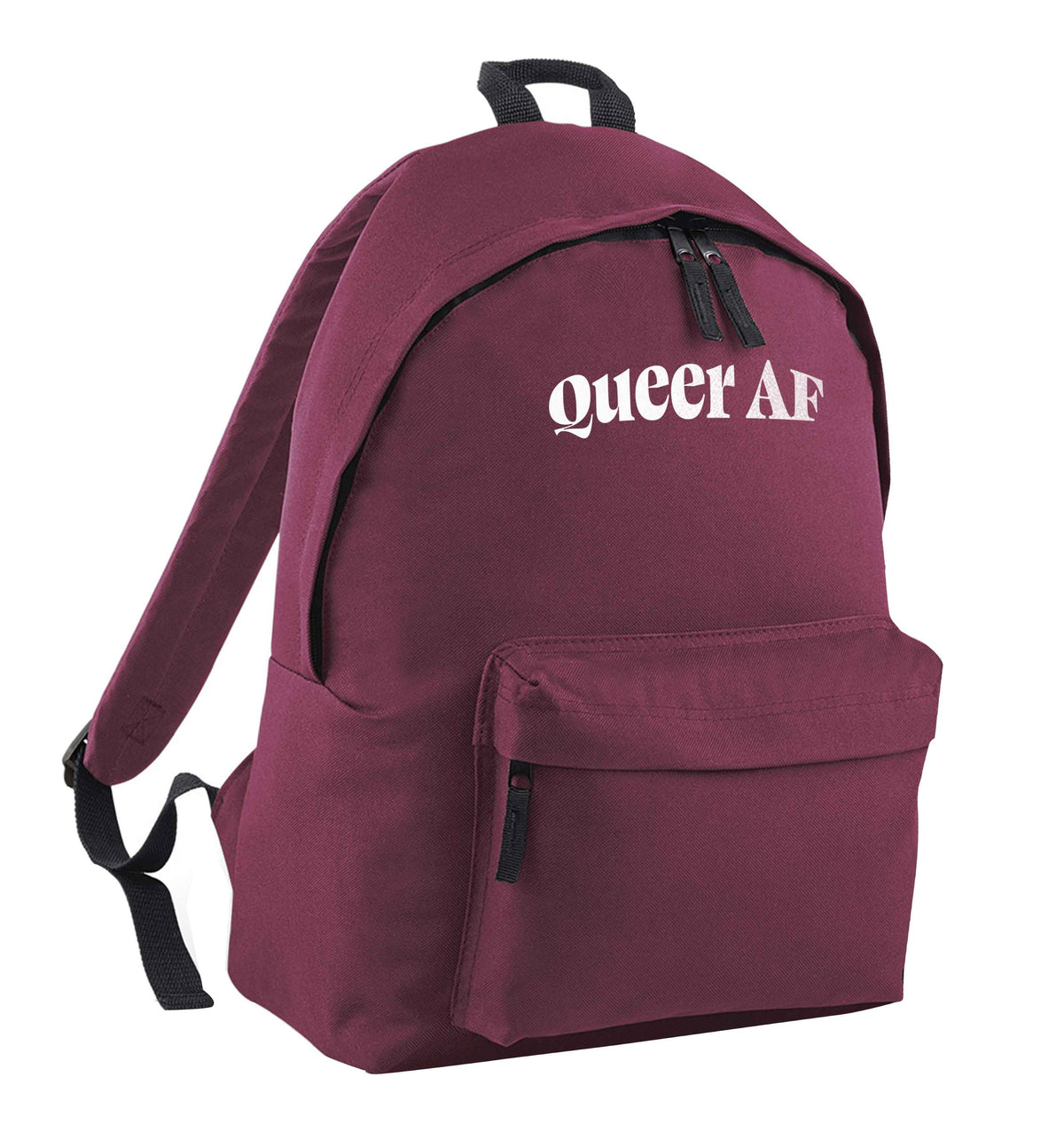 Queer AF maroon adults backpack