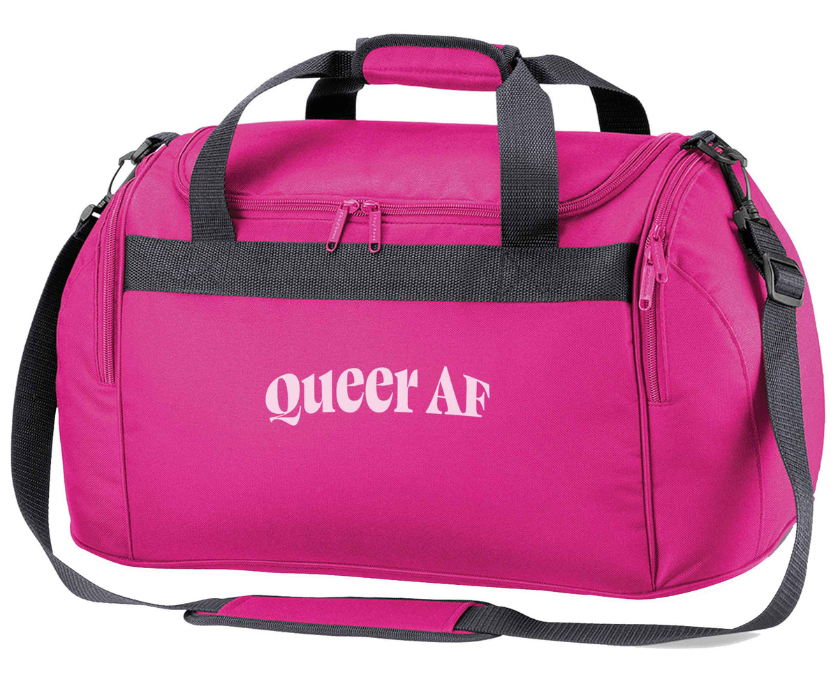 Queer AF pink holdall / duffel bag