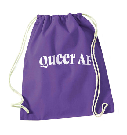 Queer AF purple drawstring bag